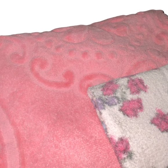 2 Vintage 1980s Floral Pink Towels Bath and Hand - Picture 7 of 9